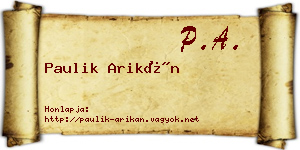 Paulik Arikán névjegykártya